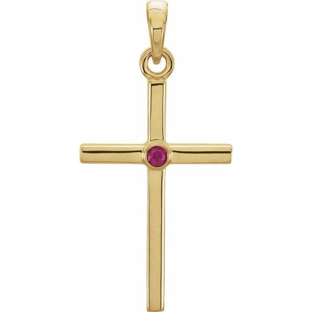 14K Yellow Gold Natural Ruby Cross Pendant