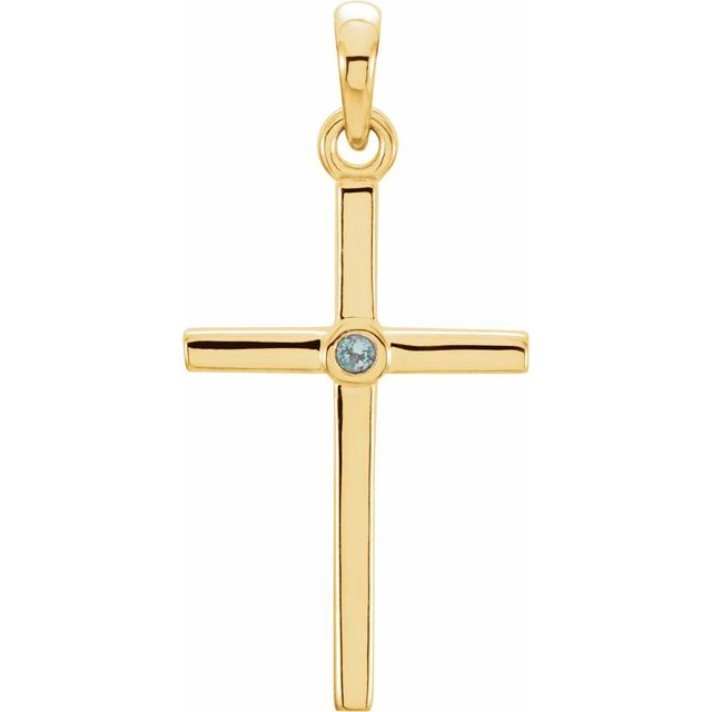 14K Yellow Gold Natural Aquamarine Cross Pendant