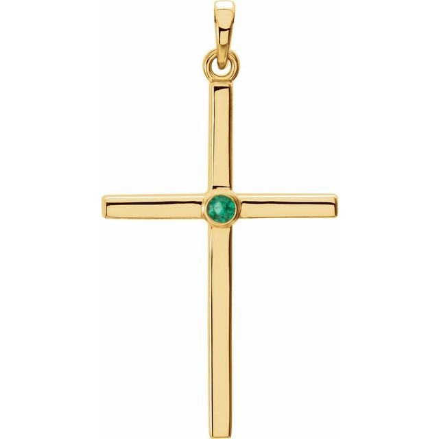 14K Yellow Gold Natural Emerald Cross Pendant