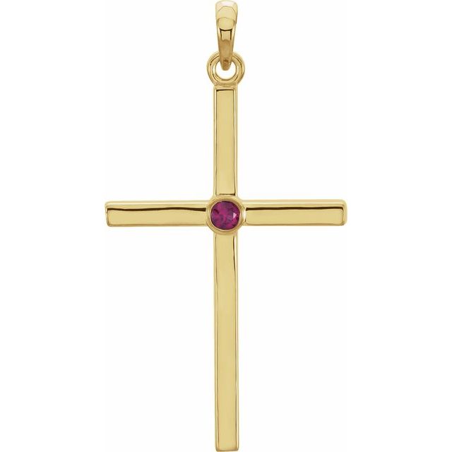 14K Yellow Gold Natural Ruby Cross Pendant