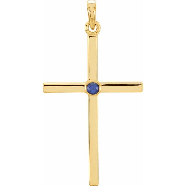 14K Yellow Gold Natural Blue Sapphire Cross Pendant