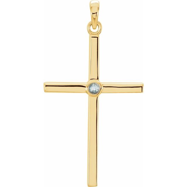 14K Yellow Gold Natural Aquamarine Cross Pendant