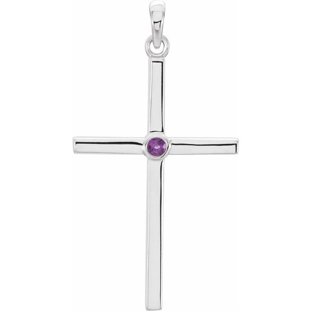 14K White Gold Natural Amethyst Cross Pendant