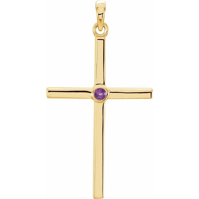 14K Yellow Gold Natural Amethyst Cross Pendant