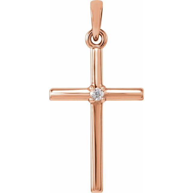 14K Rose Gold .015 CT Natural Diamond Cross Pendant
