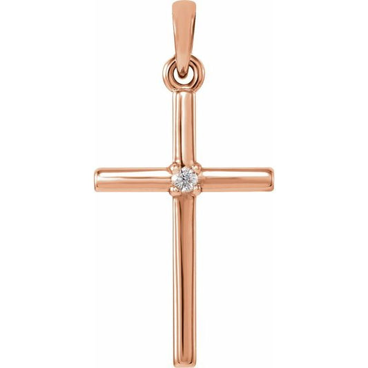 14K Rose Gold .015 CT Natural Diamond Cross Pendant