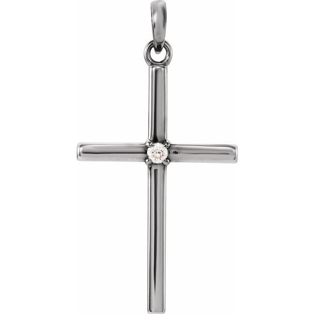 14K White Gold .02 CT Natural Diamond Cross Pendant