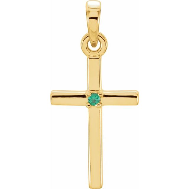 14K Yellow Gold Natural Emerald Cross Pendant