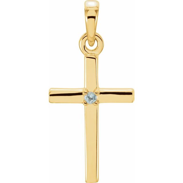 14K Yellow Gold Natural Aquamarine Cross Pendant