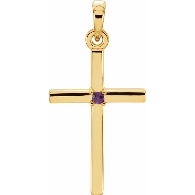 14K Yellow Gold Natural Amethyst Cross Pendant