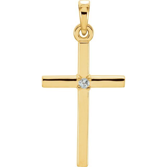 14K Yellow Gold Natural Aquamarine Cross Pendant