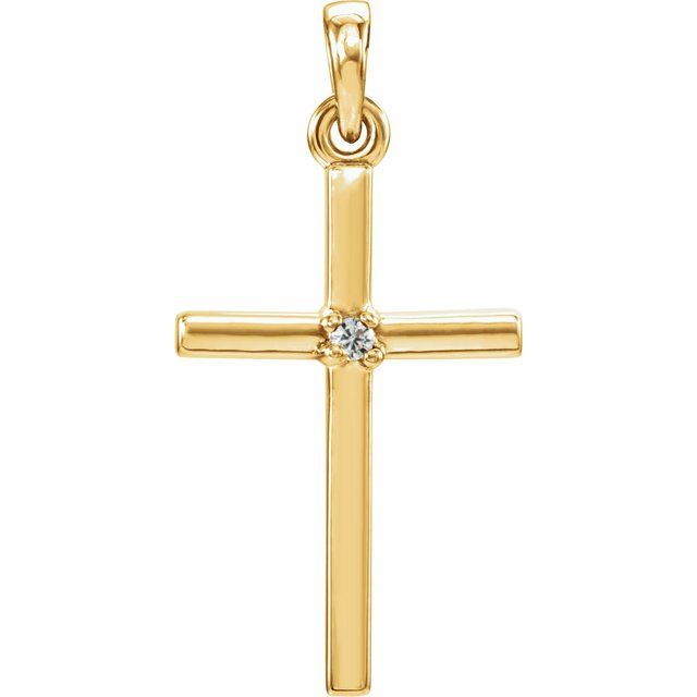 14K Yellow Gold Natural White Sapphire Cross Pendant