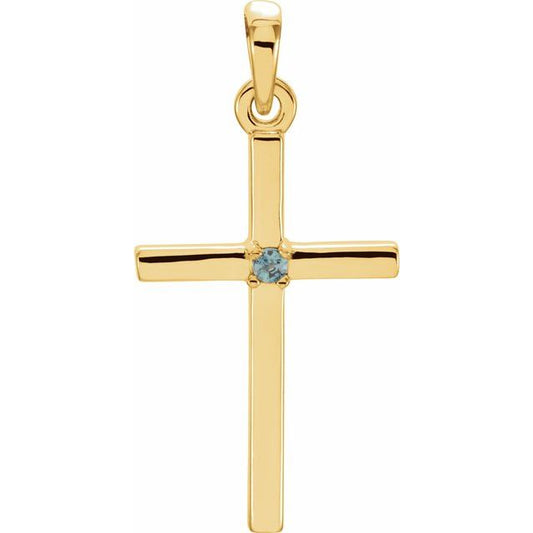 14K Yellow Gold Natural Alexandrite Cross Pendant