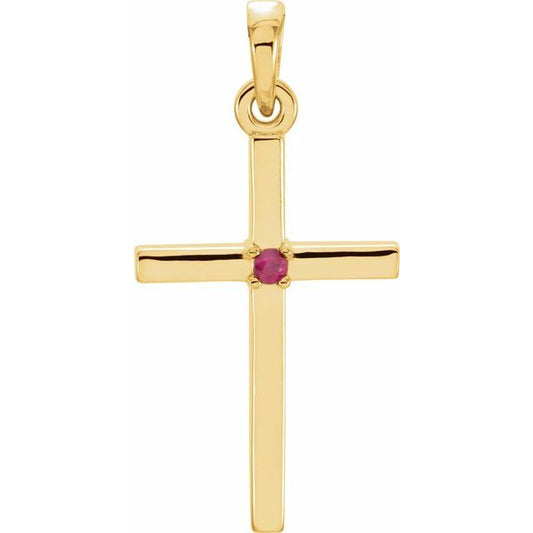 14K Yellow Gold Natural Ruby Cross Pendant