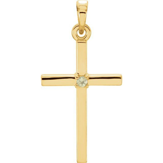 14K Yellow Gold Natural Peridot Cross Pendant
