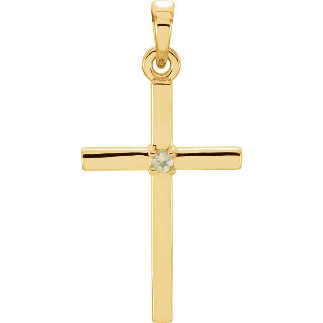 14K Yellow Gold Natural Peridot Cross Pendant