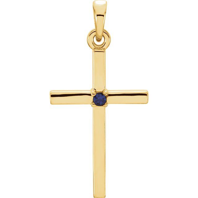 14K Yellow Gold Natural Blue Sapphire Cross Pendant
