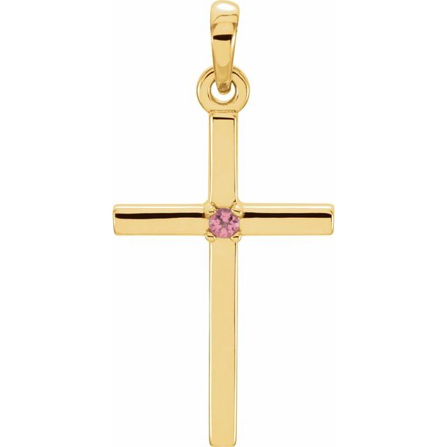 14K Yellow Gold Natural Pink Tourmaline Cross Pendant