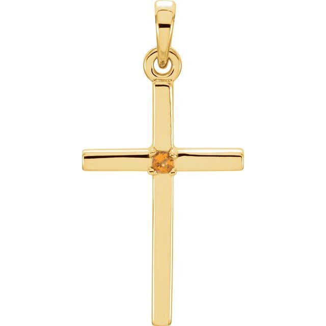 14K Yellow Gold Natural Citrine Cross Pendant