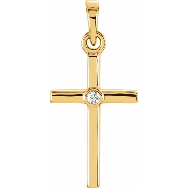 14K Yellow Gold .01 CT Natural Diamond Cross Pendant