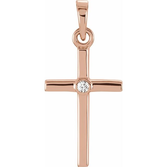 14K Rose Gold .01 CT Natural Diamond Cross Pendant