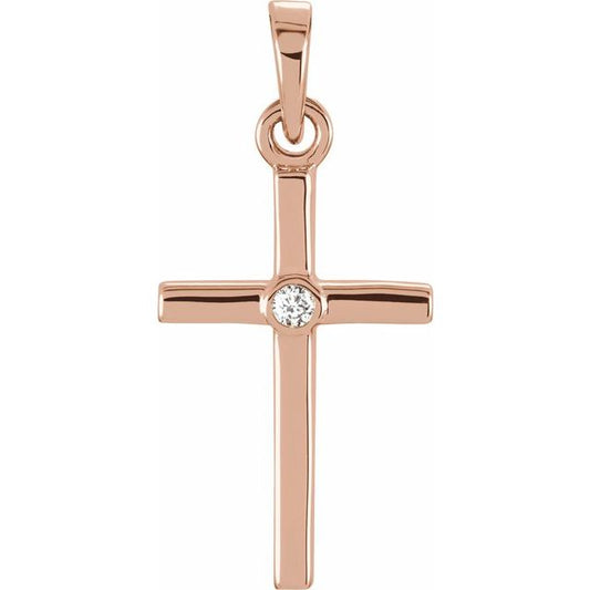 14K Rose Gold .01 CT Natural Diamond Cross Pendant