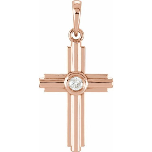 14K Rose Gold .06 CT Natural Diamond Cross Pendant