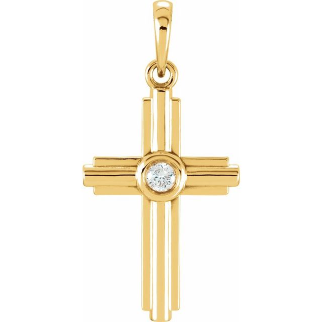 14K Yellow Gold .06 CT Natural Diamond Cross Pendant