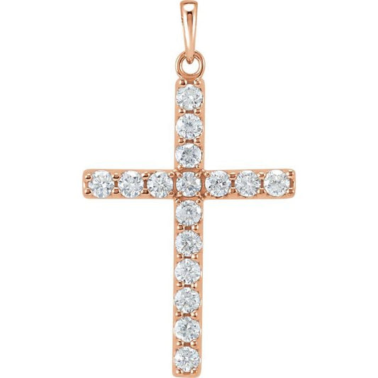 14K Rose Gold 1 CTW Natural Diamond Cross Pendant