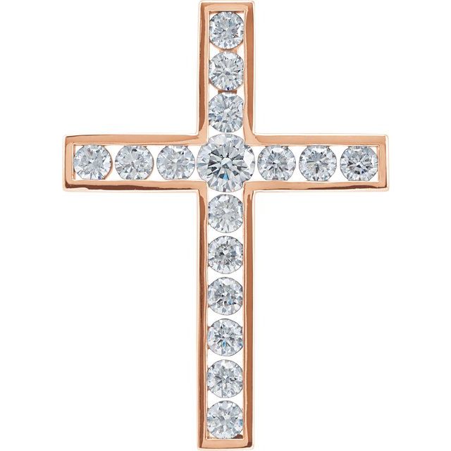 14K Rose Gold 1 3/8 CTW Natural Diamond Cross Pendant