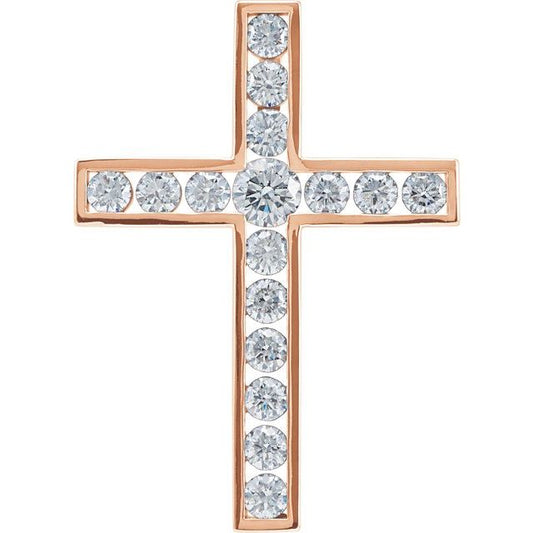 14K Rose Gold 1 3/8 CTW Natural Diamond Cross Pendant