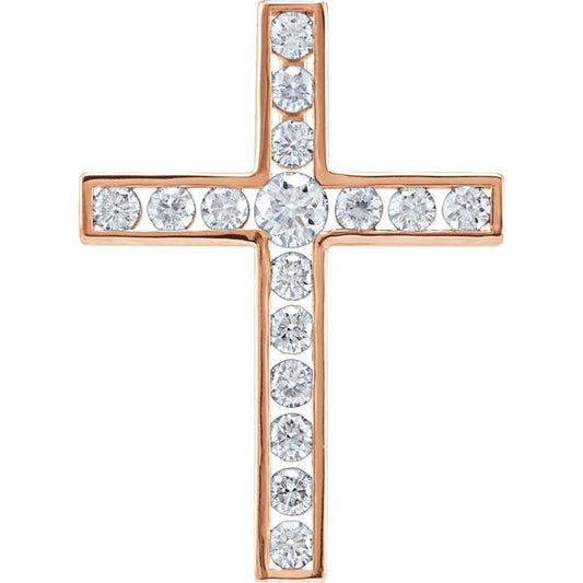14K Rose Gold 3/4 CTW Natural Diamond Cross Pendant