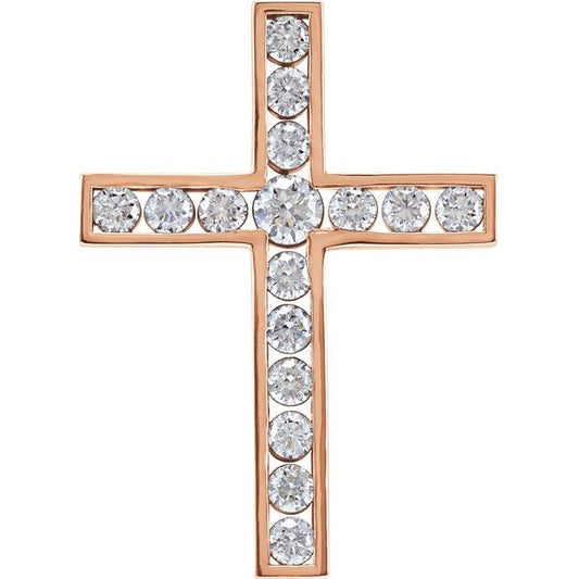 14K Rose Gold 1 CTW Natural Diamond Cross Pendant