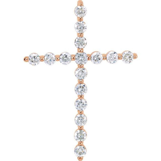 14K Rose Gold 1  CTW Natural Diamond Cross Pendant