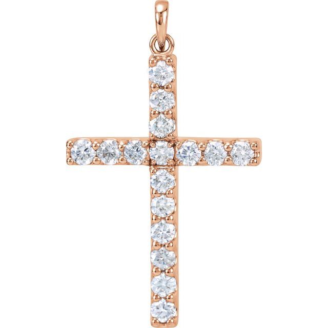 14K Rose Gold 1 3/8 CTW Natural Diamond Cross Pendant