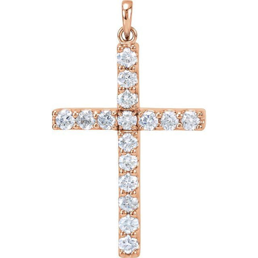 14K Rose Gold 1 3/8 CTW Natural Diamond Cross Pendant