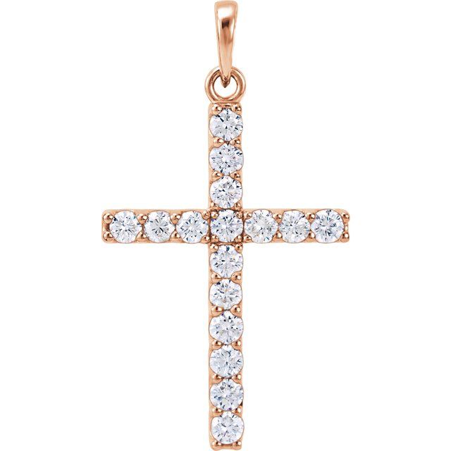 14K Rose Gold 3/4 CTW Natural Diamond Cross Pendant
