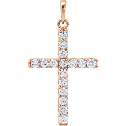 14K Rose Gold 3/4 CTW Natural Diamond Cross Pendant