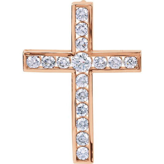 14K Rose Gold 1 1/4 CTW Natural Diamond Cross Pendant