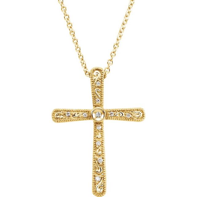 14K Yellow Gold .05 CTW Natural Diamond Cross 18" Necklace