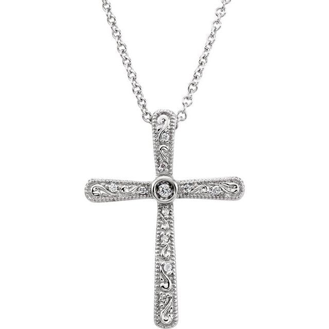 14K White Gold .05 CTW Natural Diamond Cross 18" Necklace