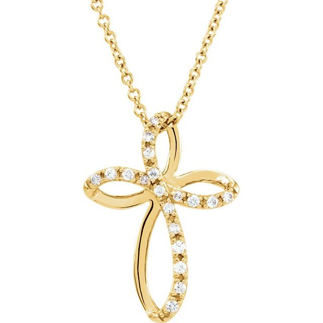 14K Yellow Gold 1/10 CTW Natural Diamond Cross 18" Necklace
