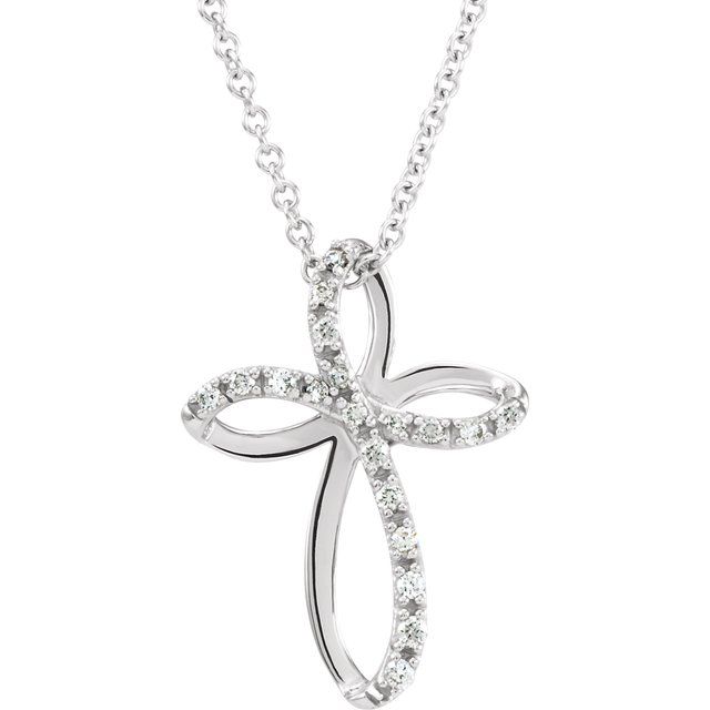 14K White Gold 1/10 CTW Natural Diamond Cross 18" Necklace
