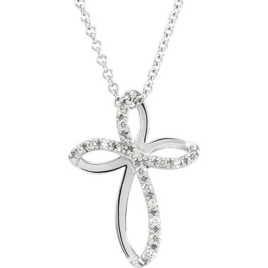 14K White Gold 1/10 CTW Natural Diamond Cross 18" Necklace
