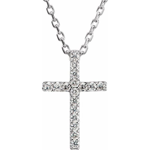 14K White Gold .06 CTW Natural Diamond Petite Cross 16" Necklace