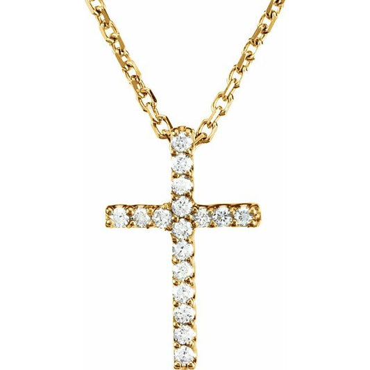 14K Yellow Gold .06 CTW Natural Diamond Petite Cross 16" Necklace
