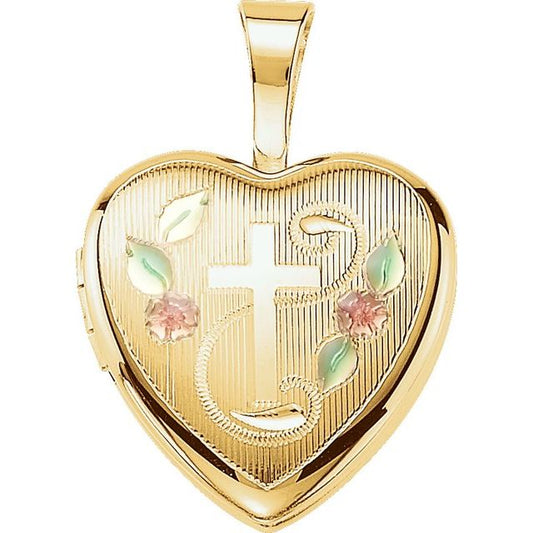 Gold-Plated 14K Yellow Gold-Plated Sterling Silver Enamel Cross Heart Locket