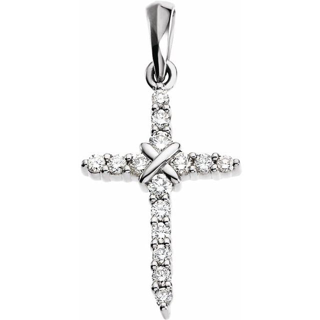 14K White Gold 1/5 CTW Natural Diamond Cross Pendant