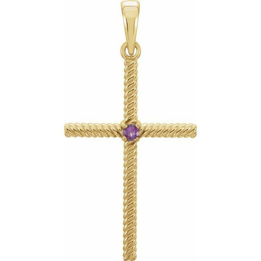 14K Yellow Gold Natural Amethyst Cross Pendant