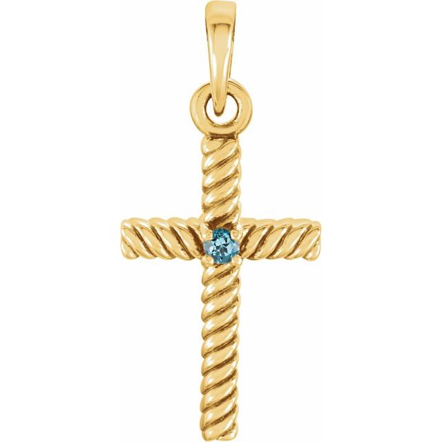 14K Yellow Gold Natural Swiss Blue Sapphire Cross Pendant
